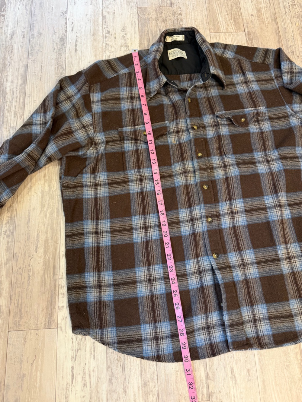 Pendleton Brown and Blue Plaid Button-Down Wool Outdoor Shirt Jacket - Picture 6 of 8
